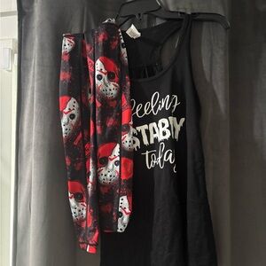 CVG Canvas Black Tank Top with Red and White Graphic leggings